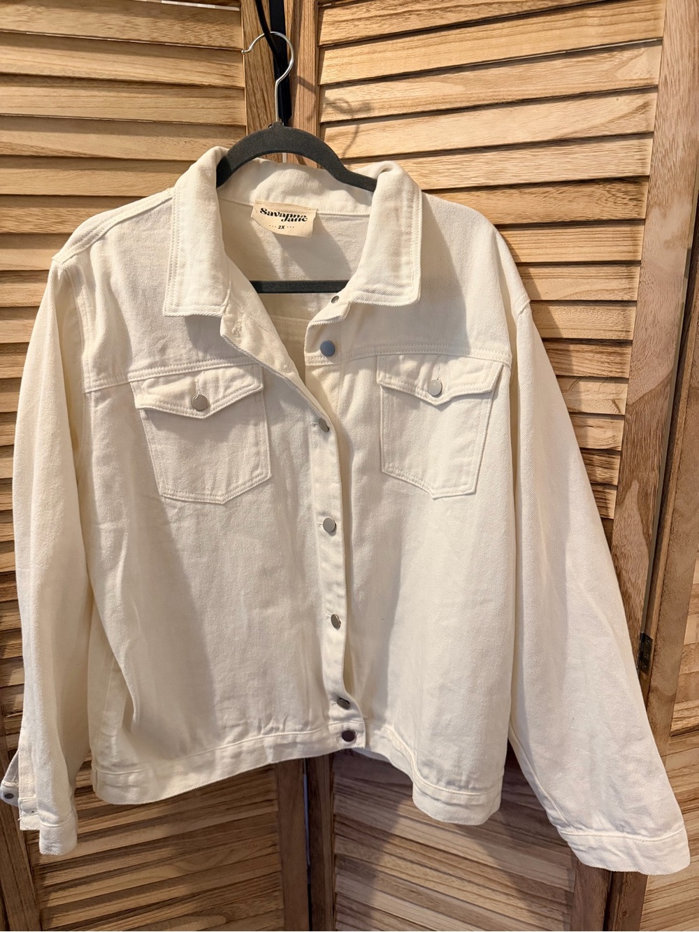 Savanna Jane Cream Denim Jacket with Front Pockets